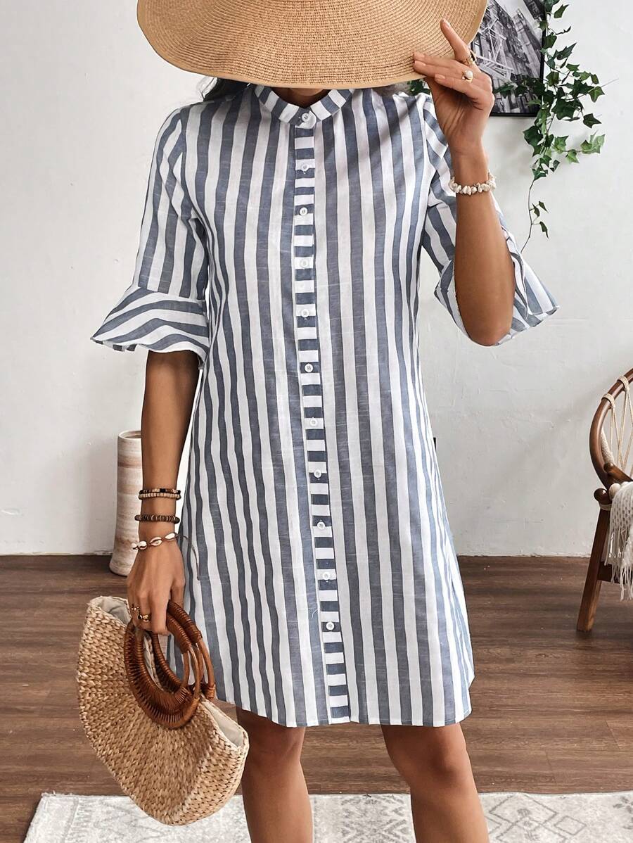 EMERY ROSE Women's Striped Shirt Dress - Blue and White - View 1