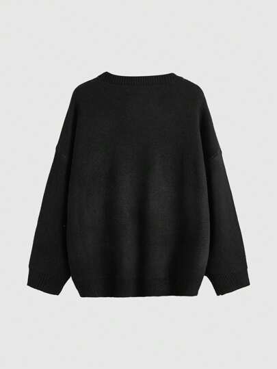 Goth Skeleton Pattern Drop Shoulder Sweater,Long Sleeve Tops