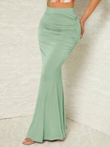 SHEIN SXY Women's Pleated Mermaid Style Green Skirt - Mint Green - View 4