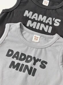 Cozy Pixies Áo ba lỗ không tay cổ tròn in chữ cho bé trai và quần short thường ngày 4 cái/bộ Bộ đồ phù hợp - Xám - Xem 6