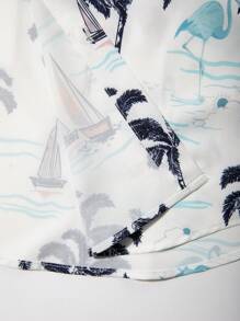 Manfinity RSRT Men's Palm Tree & Sailboat Printed Short Sleeve Shirt And Shorts Set - Cadet Blue - View 5