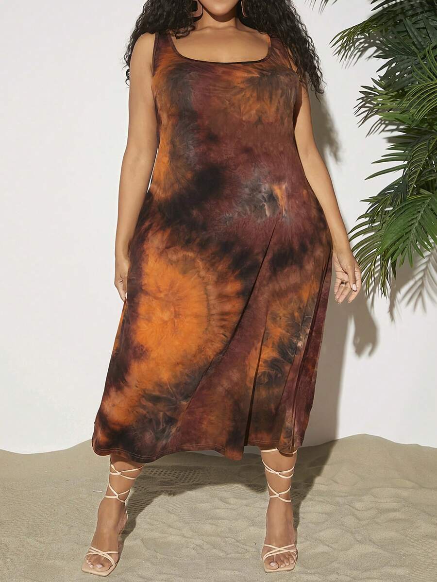 SHEIN CURVE+ 女士大码随机扎染背心春夏连衣裙 - 彩色 - 查看 1