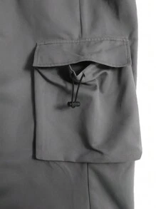 Manfinity Roghcode Men Flap Pocket Side Drawstring Hem Cargo Trousers - Dark Grey - View 4