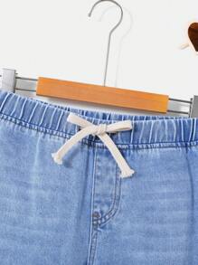 SHEIN Tween Girls Spring And Summer Boho Drawstring Waist Wide Leg Denim Pants,Girls Summer Clothes Outfits - Light Wash - View 4