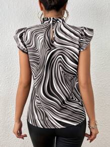 SHEIN Privé Damen Hemd mit Stehkragen, Farbblöcken und Streifen, Kurzarm