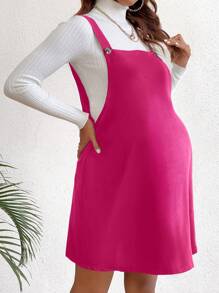 SHEIN Vestido Para Mujeres Embarazadas Con Cuello Cuadrado Y Color Sólido - Rosa Fucsia - Ver 5