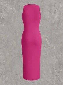 SHEIN EZwear 加大尺碼針織純色修身連衣裙 - 玫紅色 - 查看 2