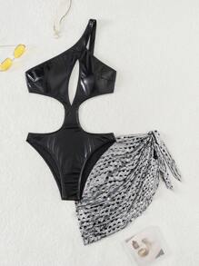 Swim EVENT Metallic Cut Out One Piece Swimsuit Summer - Black - View 7