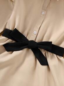 SHEIN 少女荷葉邊飄帶袖扣帶上衣和打底褲