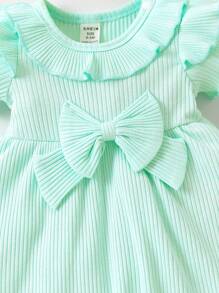 SHEIN Baby Girl Newborn Ruffle Trim Bow Front Dress - Mint Green - View 4
