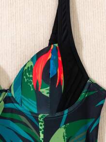 SHEIN Swim Traje De Baño De Una Pieza Para Mujer Con Estampado De Plantas Y Parches, Con Cinturón De Cintura Desmontable Con Anillo Para El Verano, Playa, Vacaciones, Viajes, Festivales, Piscinas Y Surf