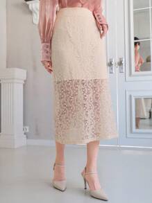 DAZY Contrast Lace High Waisted Straight Skirt