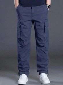 Manfinity Homme Nam Lỏng lẻo phù hợp Quần Cargo Với Flap túi Và Eo dây rút - Màu xanh hải quân - Xem 6