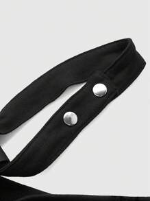 ROMWE Grunge Punk 金属扣眼细节不对称领口单肩吊袜带上衣，学校