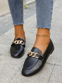 2025 Autumn Women's Fashionable Metal Chain Decoration Flat Shoes For All Seasons - Black - View 2