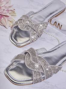 SHUZIA Women's Rhinestone Decor Flat Sandals