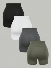 SHEIN LUNE 4pcs Solid Color Cycling Shorts With Wide Waistband - Multicolor - View 3