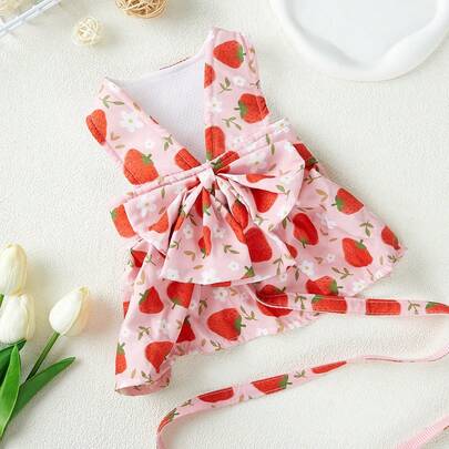 Amanda Zava Artist Girlcore 1 套可爱粉色草莓印花可爱蝴蝶结宠物项圈和牵引绳套装适合户外活动、节日、情人节