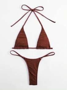 Swim SXY Traje de baño de dos piezas de unicolor con tirantes halter, sujetador de triángulo micro y tanga, bikini para usar en la playa y vacaciones de verano