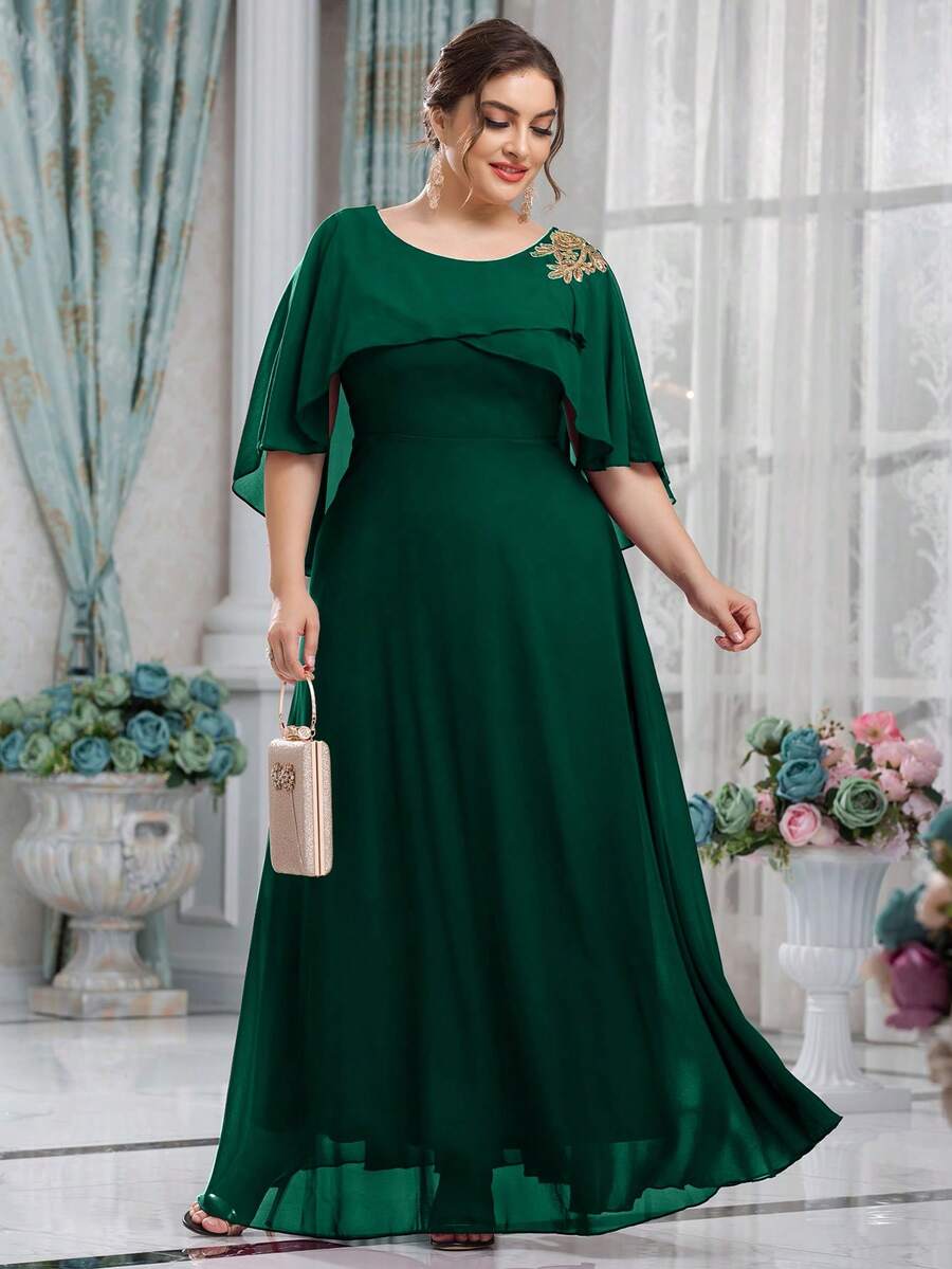 UNITHORSE Đầm phù dâu bằng chiffon thêu hoa thanh lịch, cổ tròn, cỡ lớn dành cho nữ.