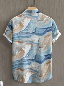 Men's Fashion Marble Print Short Sleeve Shirt - Blue - View 2