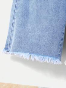 SHEIN Tween Girls Spring And Summer Boho Drawstring Waist Wide Leg Denim Pants,Girls Summer Clothes Outfits - Light Wash - View 5