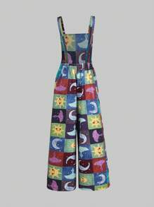 ROMWE Hippie Patchwork Print Overall Jumpsuit - Multicolor - View 2