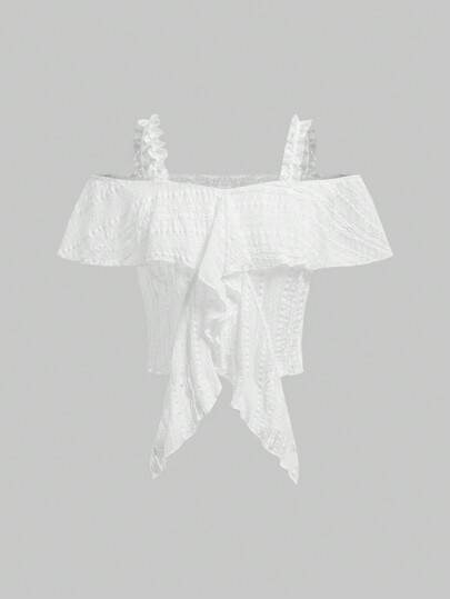 Goth Einfarbiges texturiertes asymmetrisches Trägertop mit Schulterausschnitt