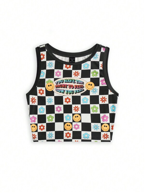 themindfulbutterflyy Top de tirantes de talla grande para mujer con estampado de flores y dibujos animados, corte slim fit y cuello redondo, ideal para vacaciones, playa, salidas y festivales.