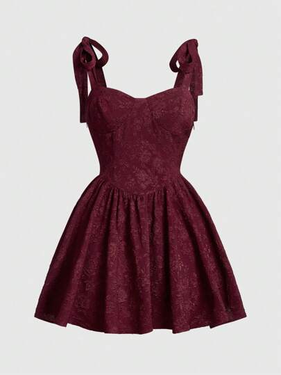 Robe Cami à nœud sur l'épaule jacquard pour femme grande taille, École, Nouvel An