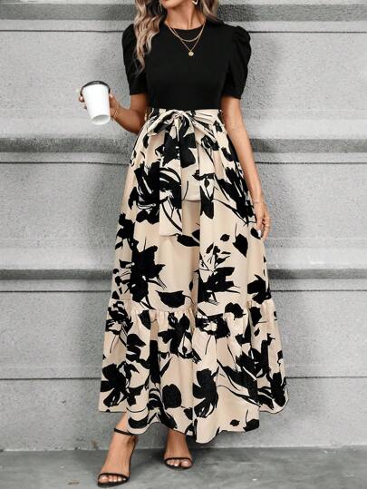 SHEIN Đầm Maxi in hoa màu Apricot AB mùa hè cho nữ