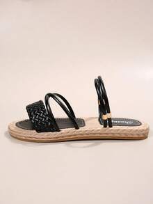 Đen Mùa hè & Mùa Thu Dép đấu sĩ phẳng Đối với phụ nữ , Đúng mốt bờ biển Hoặc Biển Bên - màu đen - Xem 5