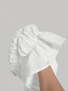 SHEIN MOD Women's Halter Neck Top With Cut-Out Back, Scalloped Hemline And Eyelet Embroidery - White - View 5