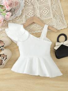 SHEIN Camisa Assimétrica Com Bainha Sólida De Cor Em Formato De Folha De Lótus 3d Para Meninas Jovens Na Primavera/verão