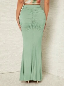 SHEIN SXY Women's Pleated Mermaid Style Green Skirt - Mint Green - View 2