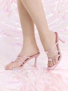 CUCCOO CHICEST Sandalias de tacón alto para mujer de satén rosa con flores decorativas de rayas para verano, graduación, baile de graduación, vacaciones, rebajas de verano, sandalias elegantes, Halloween - Rosa - Ver 3