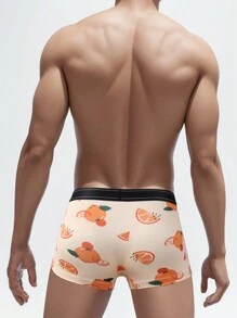 Funny Cute Men's Fruit Print Knitted Fabric Trunks With Medium Stretch - Multicolor - View 3