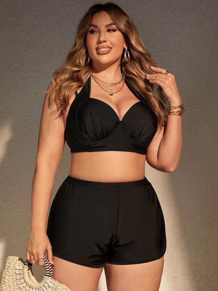 Plus Size Women's Solid Color Bikini Bottoms, Triangle & Four-Cornered Bikini Bottoms Summer