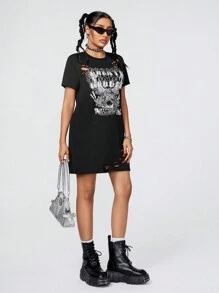 Muchica Zabytkowy Nadruk Orła Zakłopotany Sukienka koszulkowa