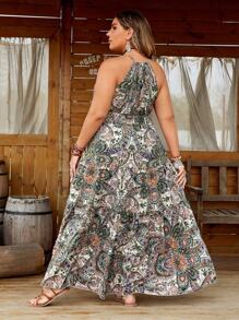 Breezaya Kích thước lớn In Viền trùng điệp Dây đeo Mì Ý  Đầm - Nhiều màu - Xem 3