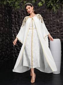 Al Najma Women's Embroidered Applique Batwing Sleeve Dress Kaftan Jalabiya Dress - White - View 4