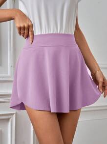 SHEIN Essnce 女士實色短裙內搭短褲 - 淡紫色 - 查看 4