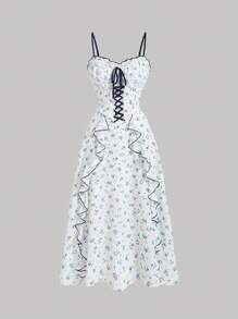 SHEIN MOD Vestido de tirantes con espalda de lazo y estampado floral para mujer - Azul y blanco - Ver 1