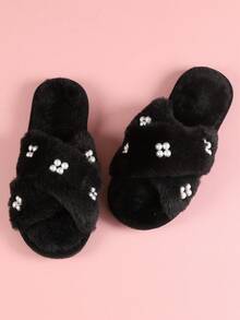 Furry Slippers Open Toe Women's Indoor House Slippers Soft & Warm For All Seasons - Black - View 4