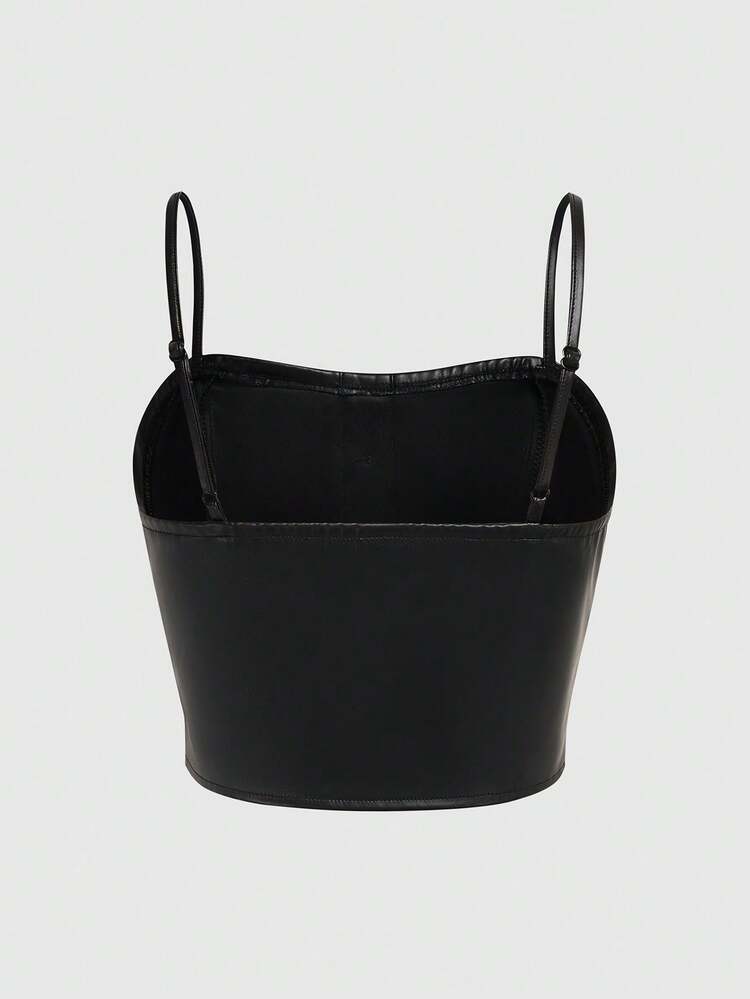 Front Button Closure Pu Tank Top