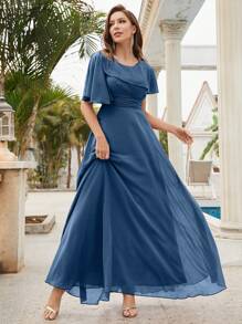 花朵刺绣雪纺正式宴会礼服优雅伴娘礼服