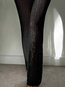 SHEIN Swim Của phụ nữ Phong cách Bohemian Xu hướng: Cắt giảm Dài Che phủ Quần - màu đen - Xem 4