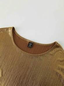 SHEIN BAE 加大號放肩金屬t恤 - 銅色 - 查看 6