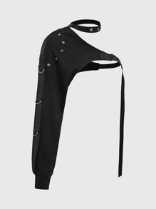 ROMWE Grunge Punk 金属扣眼细节不对称领口单肩吊袜带上衣，学校