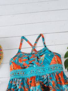 SHEIN Young Girls' Printed Strap Dress For Spring And Summer - Multicolor - View 4